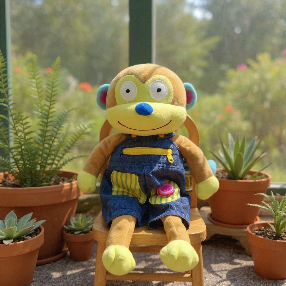 Adorable Plush Monkey with Denim Overalls
